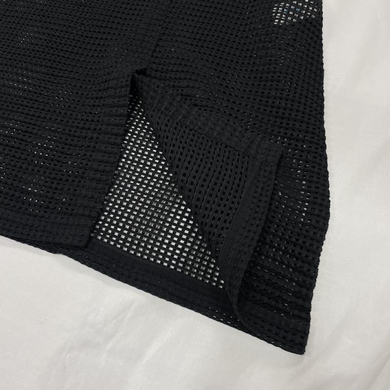 ミー イッセイミヤケ me ISSEY MIYAKE チュニック 半袖 メッシュ 半袖 チュニック ワンピース スリット レイヤード カットソー - 無地 黒 / ブラック / black レディース USED 古着 中古 50147962