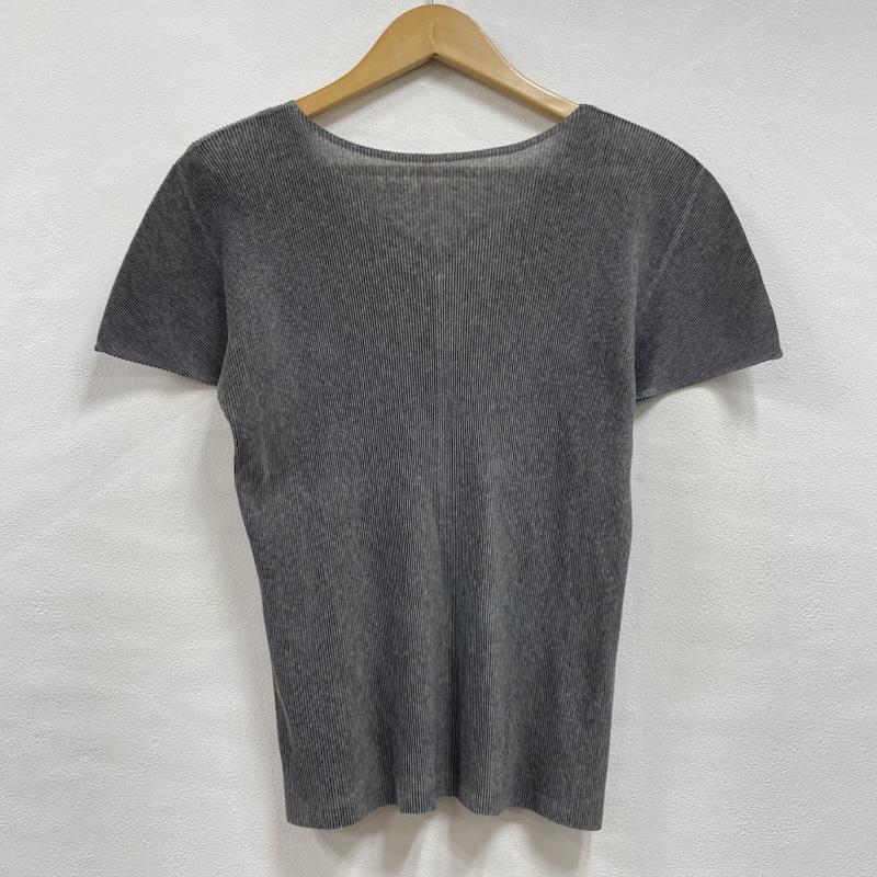 プリーツプリーズ PLEATS PLEASE カットソー 半袖 ISSEY MIYAKE イッセイミヤケ Tシャツ プリーツ Vネック カットソー 3 無地 灰 / グレー / gray レディース USED 古着 中古 50147964