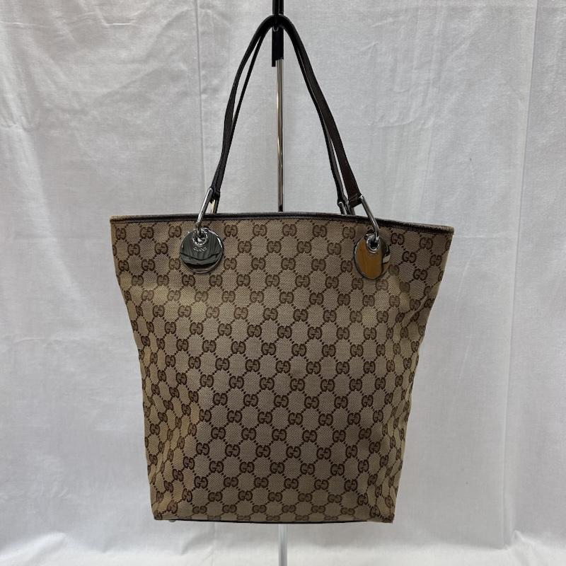グッチ GUCCI トートバッグ トートバッグ GGキャンバス レザー ブラウン 120836 002053 - 総柄 茶 / ブラウン / brown X ベージュ / ベージュ / beige レディース USED 古着 中古 50148002