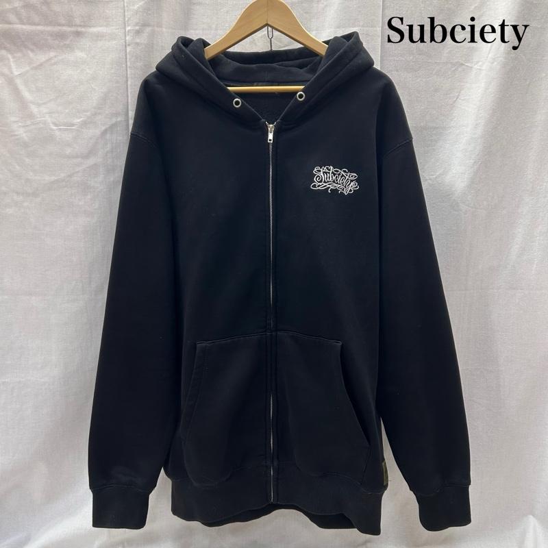 サブサエティ Subciety パーカー 長袖 スカルマリア ジップパーカー バック刺繍 ブラック Lサイズ L スカル X ロゴ、文字 黒 / ブラック / black メンズ USED 古着 中古 50148100