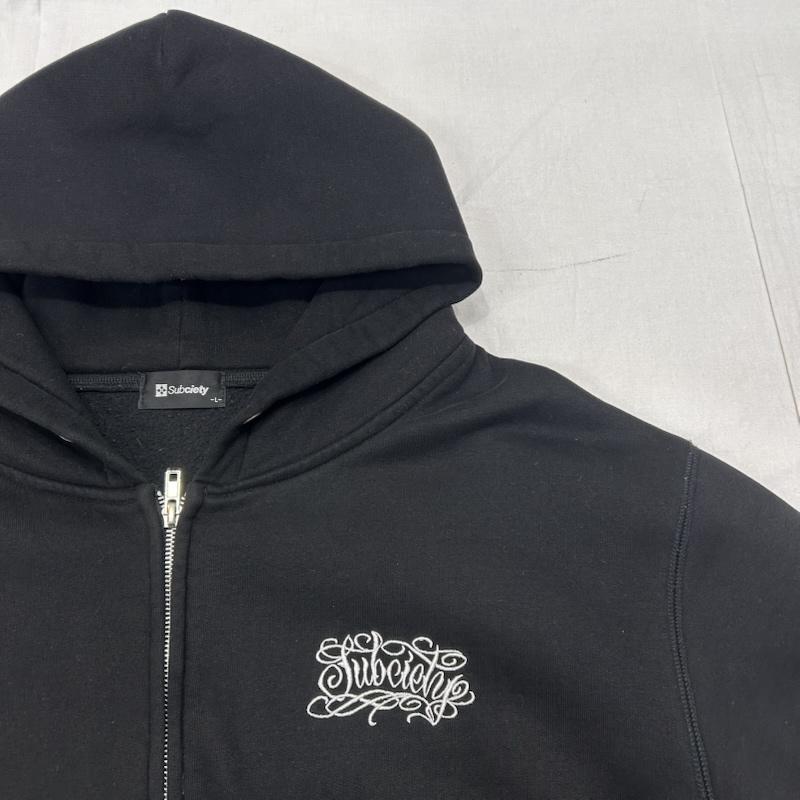 サブサエティ Subciety パーカー 長袖 スカルマリア ジップパーカー バック刺繍 ブラック Lサイズ L スカル X ロゴ、文字 黒 / ブラック / black メンズ USED 古着 中古 50148100