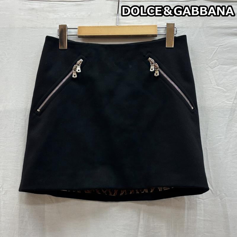 ドルチェアンドガッバーナ DOLCE&GABBANA スカート ミニスカート イタリア製 ジップデザイン ウール 台形 ミニ スカート 裏地レオパード GSK2U UCA4 38 黒 / ブラック / black レディース USED 古着 中古 50148136