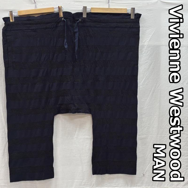 ヴィヴィアンウエストウッドマン Vivienne Westwood MAN パンツ サルエルパンツ ウール ボーダー サルエル パンツ VW-J2-87830 FREE 紺 / ネイビー / navy X 黒 / ブラック / black メンズ USED 古着 中古 50148139