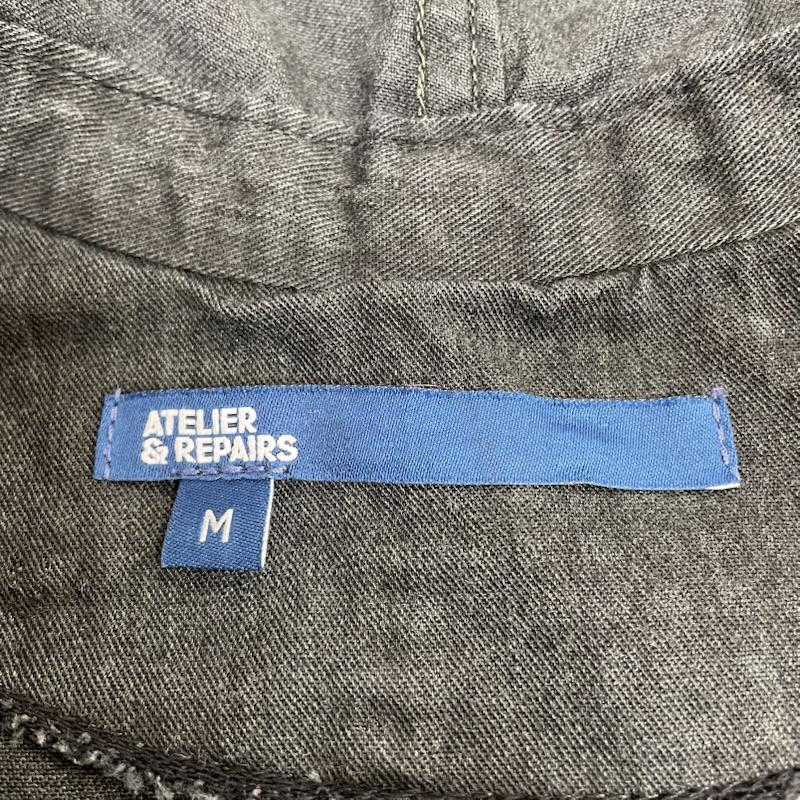 アトリエアンドリペアーズ ATEＬIER＆REPAIRS コート コート一般 コート ロング ジャケット 隠しボタン フーディ― 刺繍 再構築 M  X 刺繍 ダークグレー / ダークグレー / メンズ USED 古着 中古 50148144