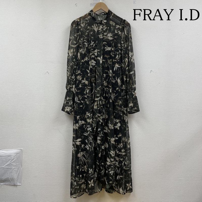 フレイ アイディー FRAY I.D ワンピース ロングスカート FWFO241015 ボリュームスリーブ ボウタイ フレア ギャザー マキシワンピース 総柄 1 総柄 X 花柄 緑 / グリーン / green レディース USED 古着 中古 50148204