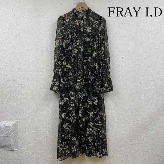 フレイ アイディー FRAY I.D ワンピース ロングスカート FWFO241015 ボリュームスリーブ ボウタイ フレア ギャザー マキシワンピース 総柄 1 総柄 X 花柄 緑 / グリーン / green レディース USED 古着 中古 50148204