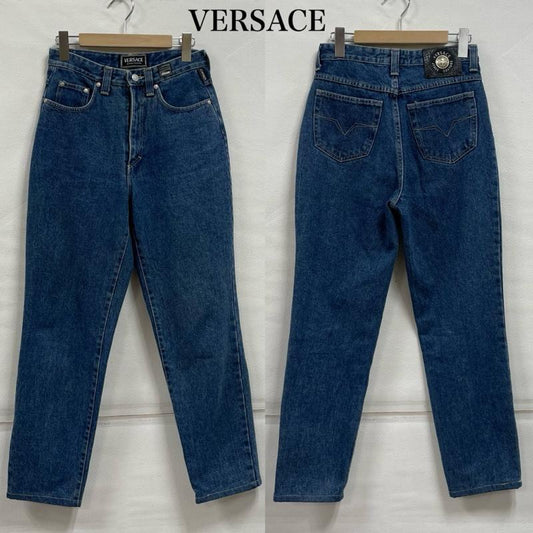 ヴェルサーチ VERSACE パンツ デニム、ジーンズ ジーンズ クチュール テーパード レザー パッチ イタリア製 28インチ レディース USED 古着 中古 50148293