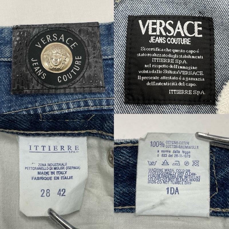 ヴェルサーチ VERSACE パンツ デニム、ジーンズ ジーンズ クチュール テーパード レザー パッチ イタリア製 28インチ レディース USED 古着 中古 50148293