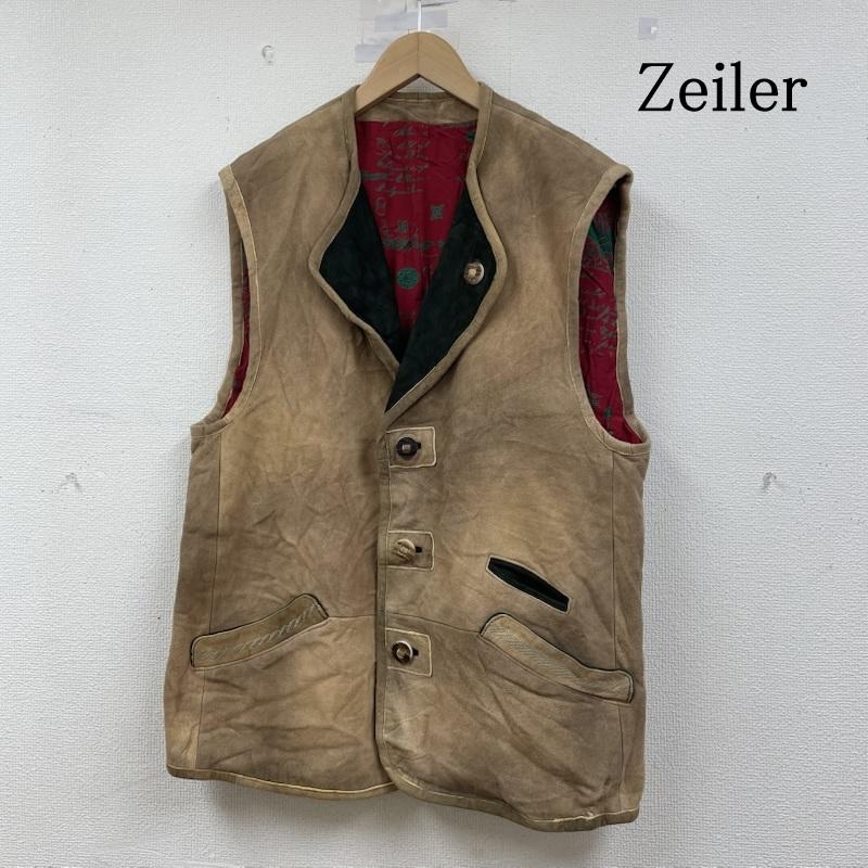 古着 USED ベスト ベスト ヴィンテージ 70s Zeiler レザー チロリアン ベスト ジレ 前開き ボタン 52 無地 ベージュ / ベージュ / beige メンズ USED 古着 中古 50148312