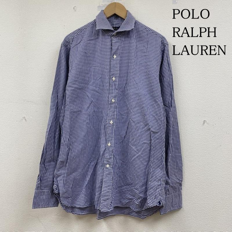 ポロラルフローレン POLO RALPH LAUREN シャツ、ブラウス 長袖 長袖 チェック シャツ ブラウス 裾ポニーロゴ 刺繍 ワンポイント サイズ16 - チェック X ロゴ、文字 X 刺繍 白 / ホワイト / white X 紫 / パープル / purple メンズ USED 古着 中古 50148315