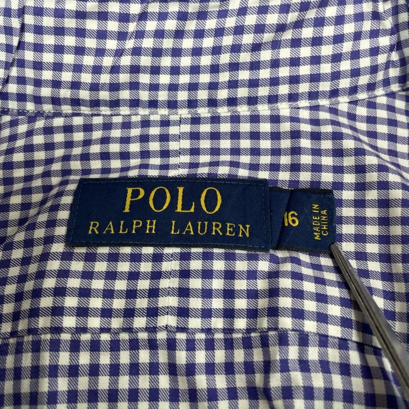 ポロラルフローレン POLO RALPH LAUREN シャツ、ブラウス 長袖 長袖 チェック シャツ ブラウス 裾ポニーロゴ 刺繍 ワンポイント サイズ16 - チェック X ロゴ、文字 X 刺繍 白 / ホワイト / white X 紫 / パープル / purple メンズ USED 古着 中古 50148315
