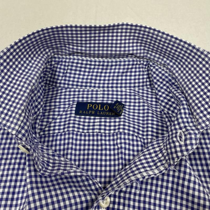 ポロラルフローレン POLO RALPH LAUREN シャツ、ブラウス 長袖 長袖 チェック シャツ ブラウス 裾ポニーロゴ 刺繍 ワンポイント サイズ16 - チェック X ロゴ、文字 X 刺繍 白 / ホワイト / white X 紫 / パープル / purple メンズ USED 古着 中古 50148315
