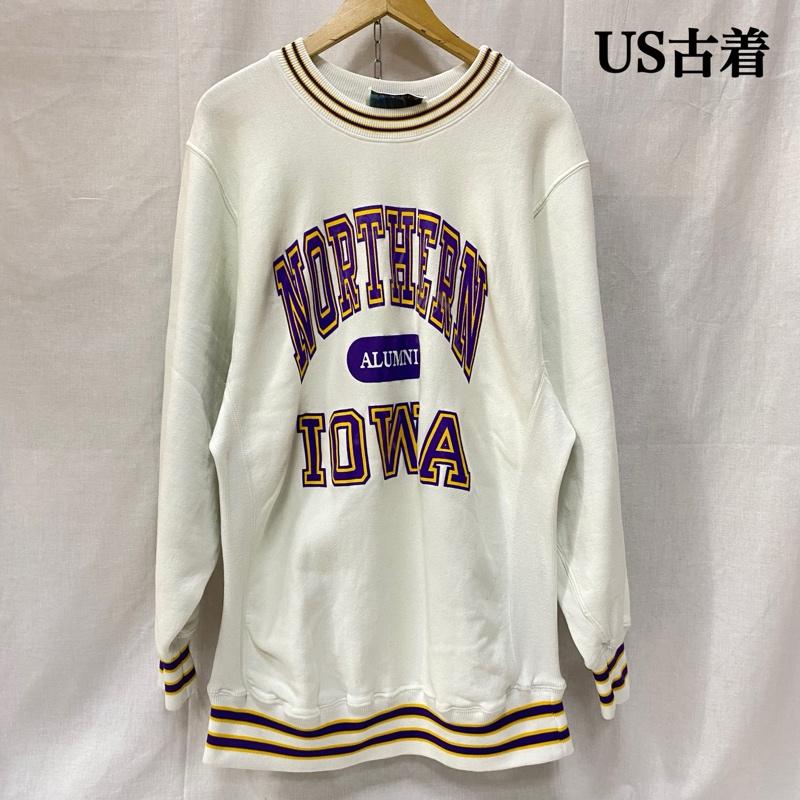 ＵＳフルギ US古着 トレーナー 長袖 90s northwest knitting mills カレッジロゴスウェット white×purple×yellow - プリント 白 / ホワイト / white メンズ USED 古着 中古 50148360