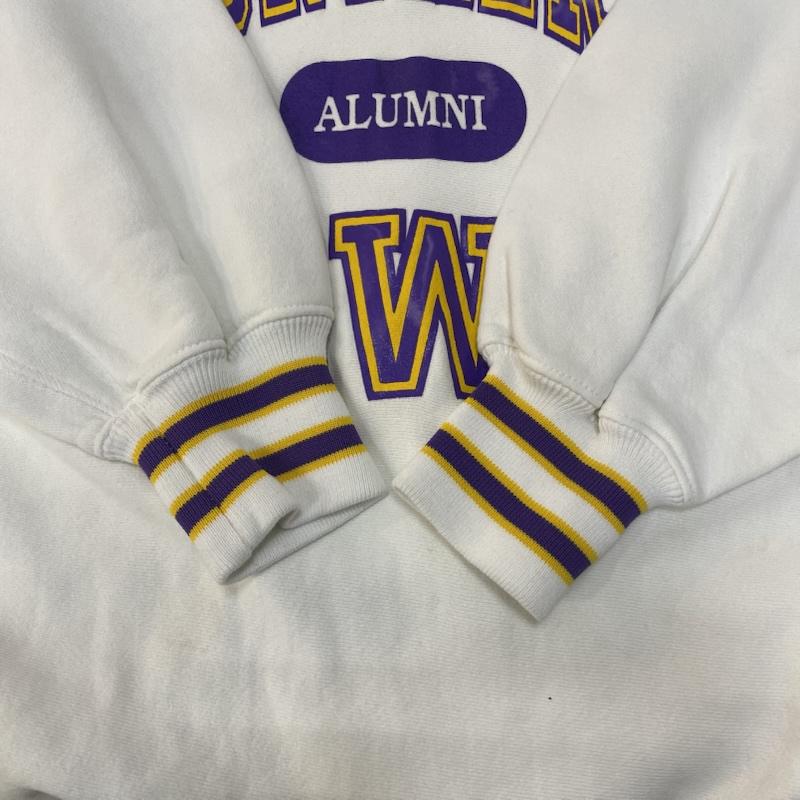 ＵＳフルギ US古着 トレーナー 長袖 90s northwest knitting mills カレッジロゴスウェット white×purple×yellow - プリント 白 / ホワイト / white メンズ USED 古着 中古 50148360