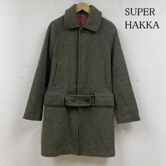 スーパーハッカ SUPER HAKKA コート コート一般 ハリスツィード コラボ ウール コート 隠しボタン 無地 フロントベルト付き 無地 カーキ / カーキ / khaki メンズ USED 古着 中古 50148387