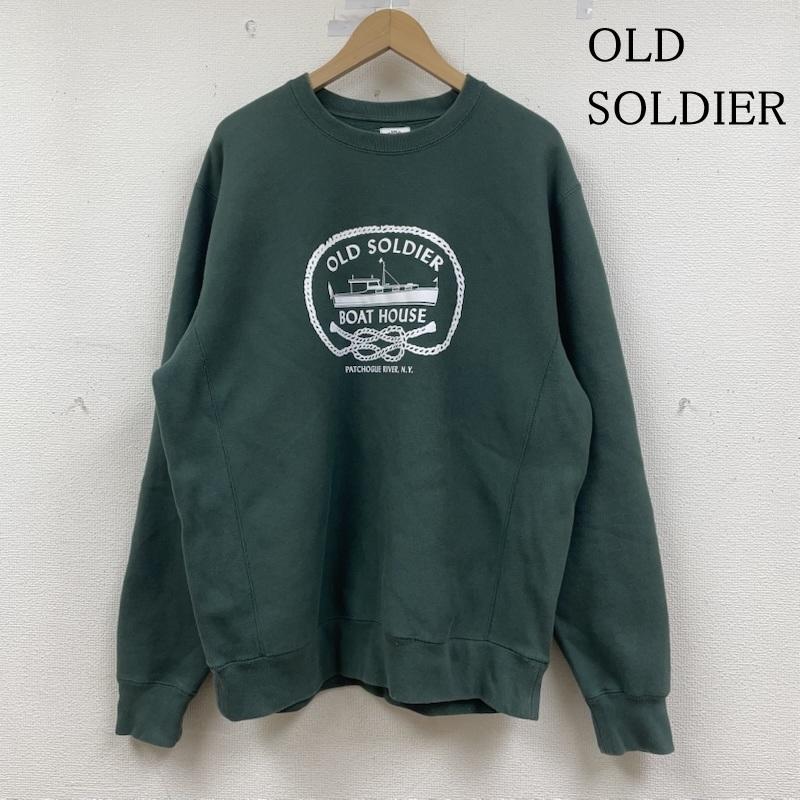 古着 USED トレーナー 長袖 OLD SOLDIER 長袖 スウェット シャツ クルーネック トレーナー フロントロゴ プリント L ロゴ、文字 X プリント 緑 / グリーン / green メンズ USED 古着 中古 50148398