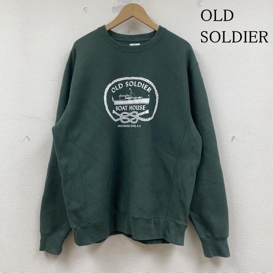 古着 USED トレーナー 長袖 OLD SOLDIER 長袖 スウェット シャツ クルーネック トレーナー フロントロゴ プリント L ロゴ、文字 X プリント 緑 / グリーン / green メンズ USED 古着 中古 50148398