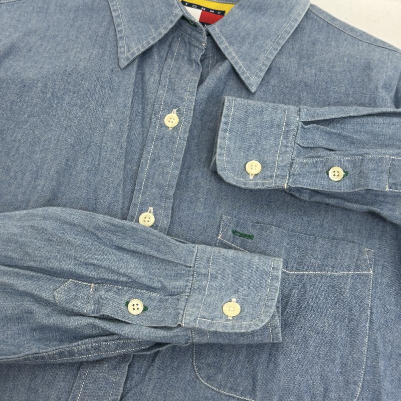 トミー ジーンズ TOMMY JEANS シャツ、ブラウス 長袖 ダンガリーシャツ ビックロゴ フラッグ 4 青 / ブルー / blue レディース USED 古着 中古 50148483