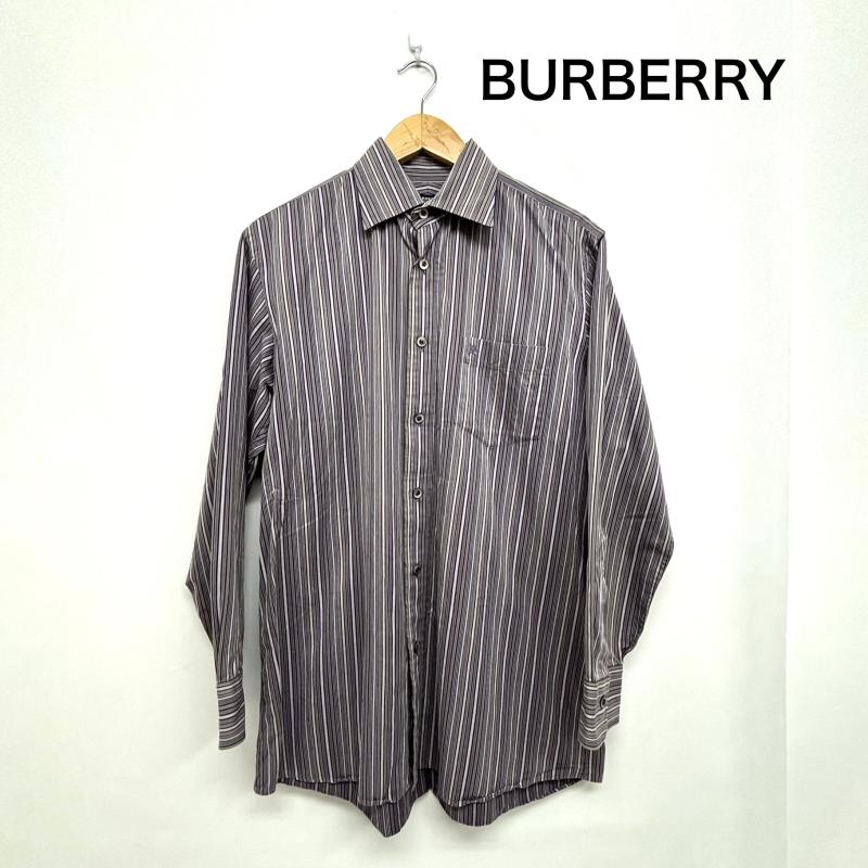 バーバリー BURBERRY シャツ、ブラウス 長袖 ストライプシャツ ワンポイント M 紫 / パープル / purple メンズ USED 古着 中古 50148489
