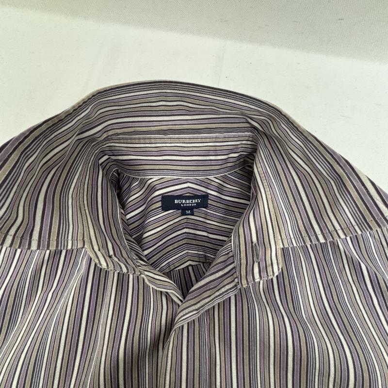 バーバリー BURBERRY シャツ、ブラウス 長袖 ストライプシャツ ワンポイント M 紫 / パープル / purple メンズ USED 古着 中古 50148489