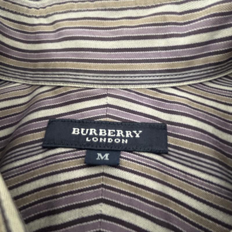 バーバリー BURBERRY シャツ、ブラウス 長袖 ストライプシャツ ワンポイント M 紫 / パープル / purple メンズ USED 古着 中古 50148489