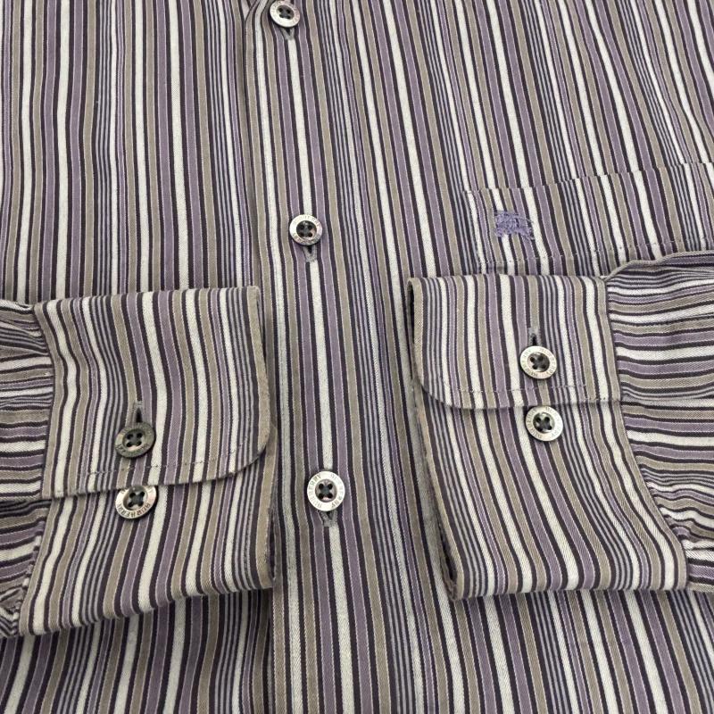 バーバリー BURBERRY シャツ、ブラウス 長袖 ストライプシャツ ワンポイント M 紫 / パープル / purple メンズ USED 古着 中古 50148489
