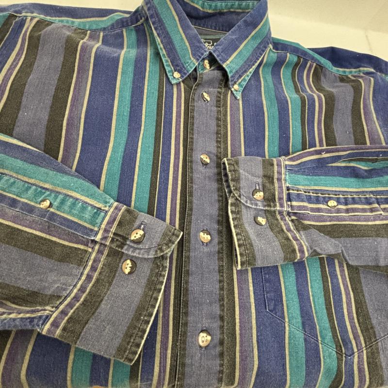 ウールリッチ WOOLRICH シャツ、ブラウス 長袖 ボタンダウンシャツ 80s 90s ストライプ M 青 / ブルー / blue X 紫 / パープル / purple メンズ USED 古着 中古 50148500