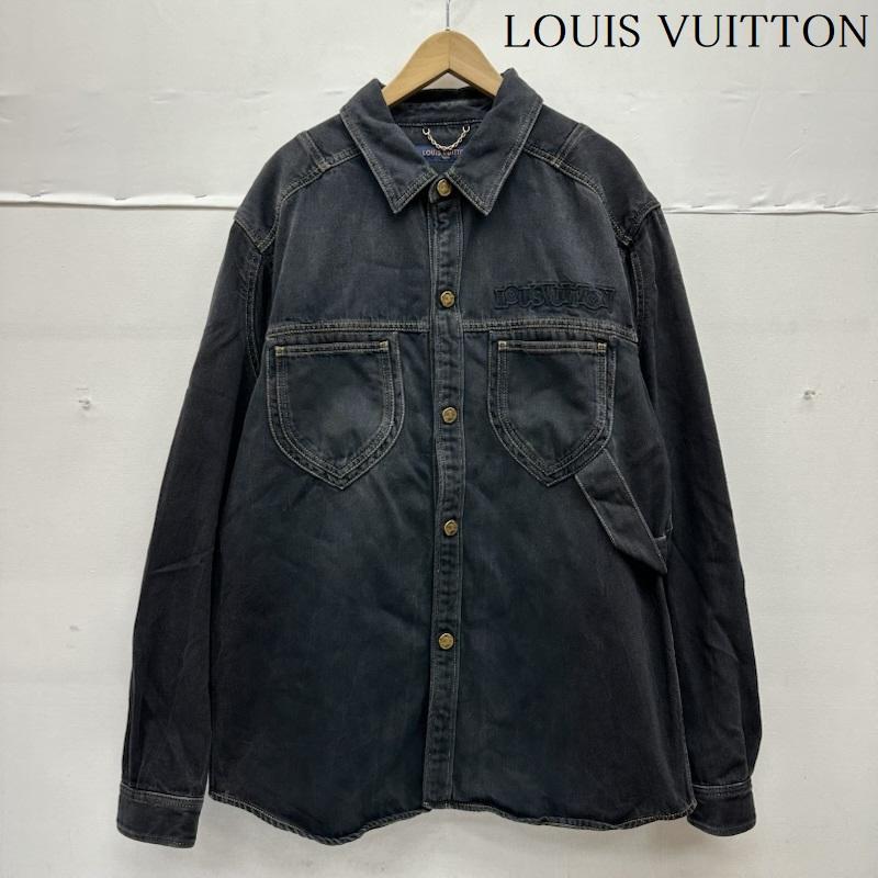 ルイヴィトン LOUIS VUITTON シャツ、ブラウス 長袖 23SS ロゴ 刺繡 金ボタン デニム ワーク シャツ RM231M UQ4 HOS12W XL 黒 / ブラック / black メンズ USED 古着 中古 50148595