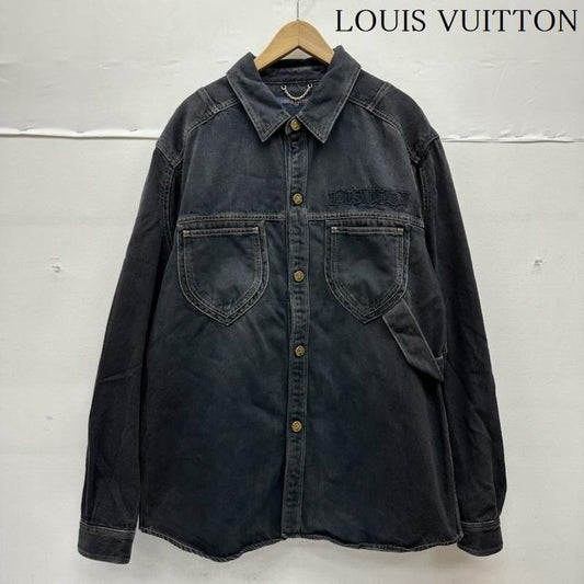 ルイヴィトン LOUIS VUITTON シャツ、ブラウス 長袖 23SS ロゴ 刺繡 金ボタン デニム ワーク シャツ RM231M UQ4 HOS12W XL 黒 / ブラック / black メンズ USED 古着 中古 50148595