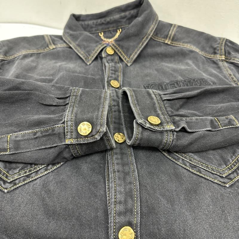 ルイヴィトン LOUIS VUITTON シャツ、ブラウス 長袖 23SS ロゴ 刺繡 金ボタン デニム ワーク シャツ RM231M UQ4 HOS12W XL 黒 / ブラック / black メンズ USED 古着 中古 50148595