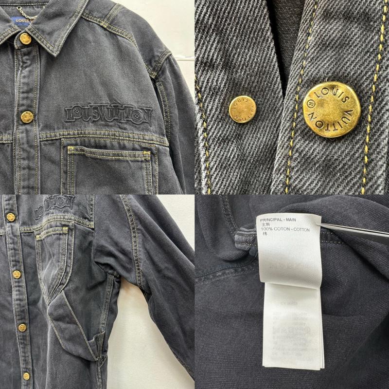 ルイヴィトン LOUIS VUITTON シャツ、ブラウス 長袖 23SS ロゴ 刺繡 金ボタン デニム ワーク シャツ RM231M UQ4 HOS12W XL 黒 / ブラック / black メンズ USED 古着 中古 50148595