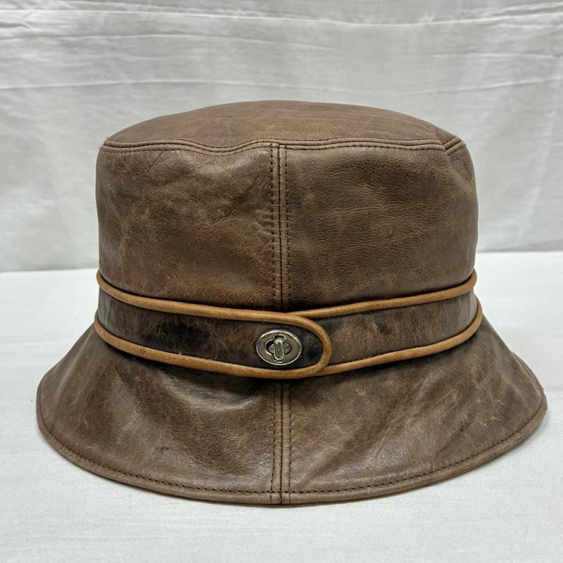 コーチ COACH 帽子 ハット オールド レザー ターンロック バケットハット M/L - 茶 / ブラウン / brown メンズ USED 古着 中古 50148600