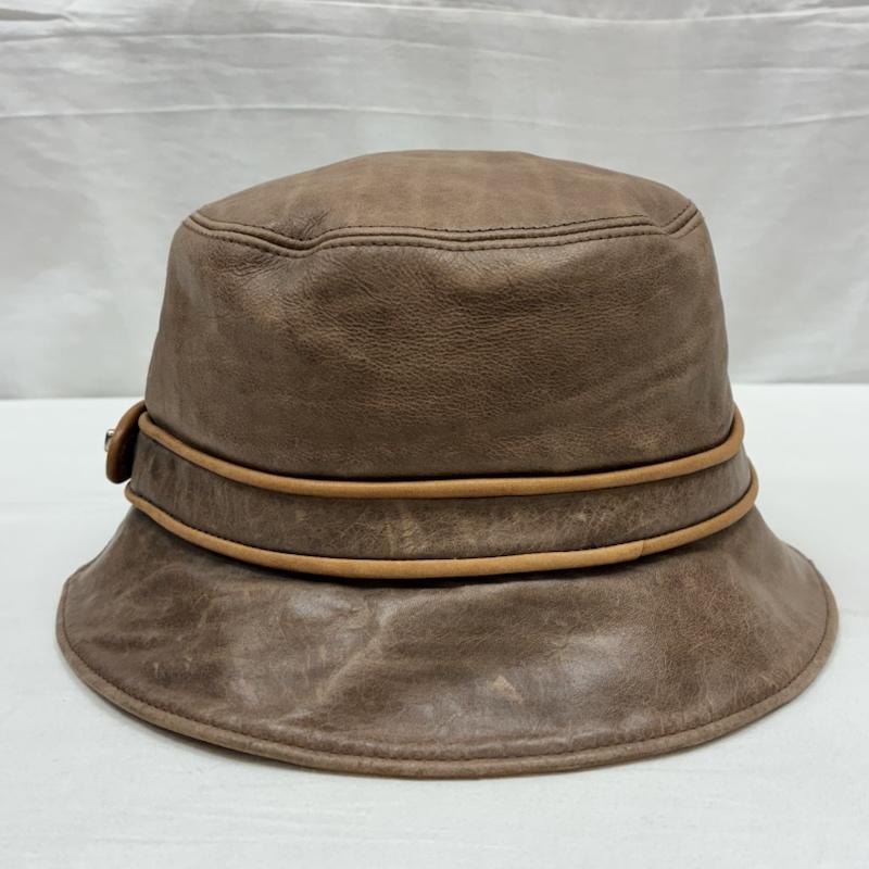 コーチ COACH 帽子 ハット オールド レザー ターンロック バケットハット M/L - 茶 / ブラウン / brown メンズ USED 古着 中古 50148600