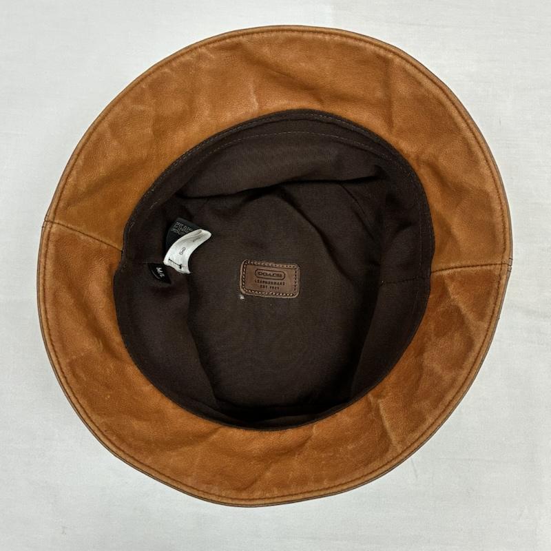 コーチ COACH 帽子 ハット オールド レザー ターンロック バケットハット M/L - 茶 / ブラウン / brown メンズ USED 古着 中古 50148600