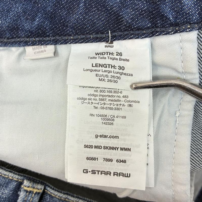 ジースターロゥ G-STAR RAW パンツ デニム、ジーンズ 5620 Custom Mid Skinny Wmn 立体裁断 バイカー ストレッチ スリム スキニー デニムパンツ 26インチ ダメージ加工 インディゴ / インディゴ / Indigo レディース USED 古着 中古 50148617