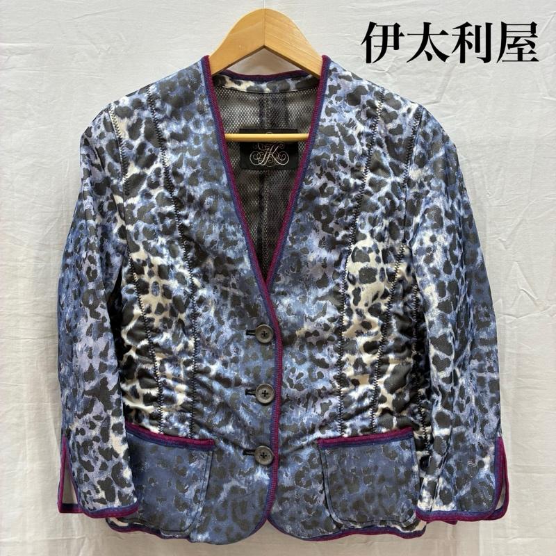イタリヤ 伊太利屋 ジャケット、上着 ジャケット、ブレザー レオパード ヒョウ柄 パイピング 3釦 ノーカラー テーラード ジャケット 裏メッシュ 11号 ヒョウ柄・レオパード柄 レディース USED 古着 中古 50148625