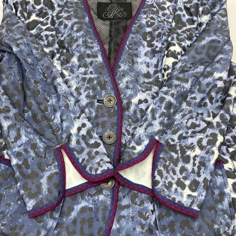 イタリヤ 伊太利屋 ジャケット、上着 ジャケット、ブレザー レオパード ヒョウ柄 パイピング 3釦 ノーカラー テーラード ジャケット 裏メッシュ 11号 ヒョウ柄・レオパード柄 レディース USED 古着 中古 50148625