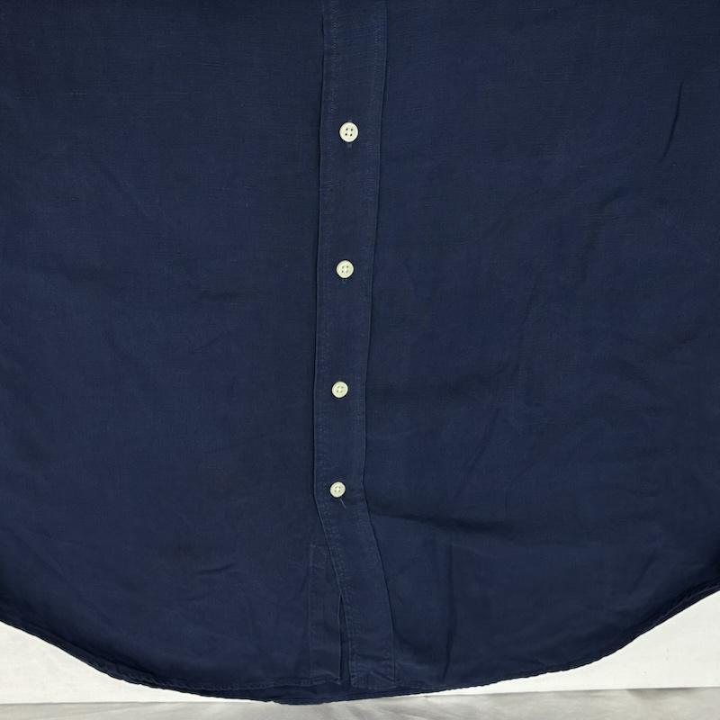 ラルフローレン RALPHLAUREN シャツ、ブラウス 長袖 CLASSIC FIT 90s シルク リネン ポニー 刺繍 ボタンダウン シャツ L ワンポイント X ロゴ、文字 X 刺繍 紺 / ネイビー / navy X 赤 / レッド / red メンズ USED 古着 中古 50148628
