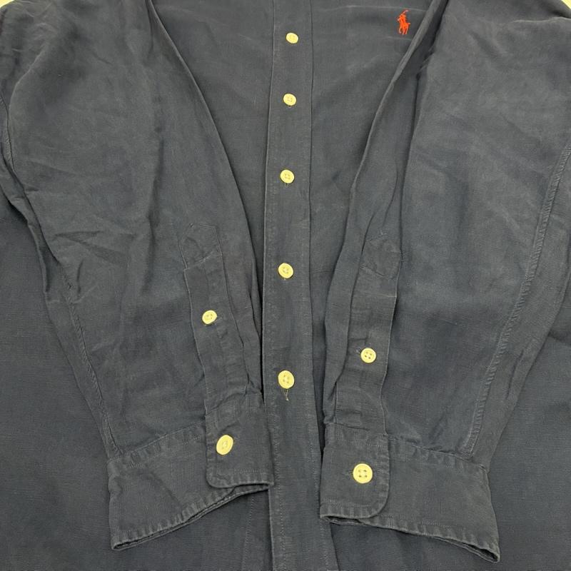 ラルフローレン RALPHLAUREN シャツ、ブラウス 長袖 CLASSIC FIT 90s シルク リネン ポニー 刺繍 ボタンダウン シャツ L ワンポイント X ロゴ、文字 X 刺繍 紺 / ネイビー / navy X 赤 / レッド / red メンズ USED 古着 中古 50148628