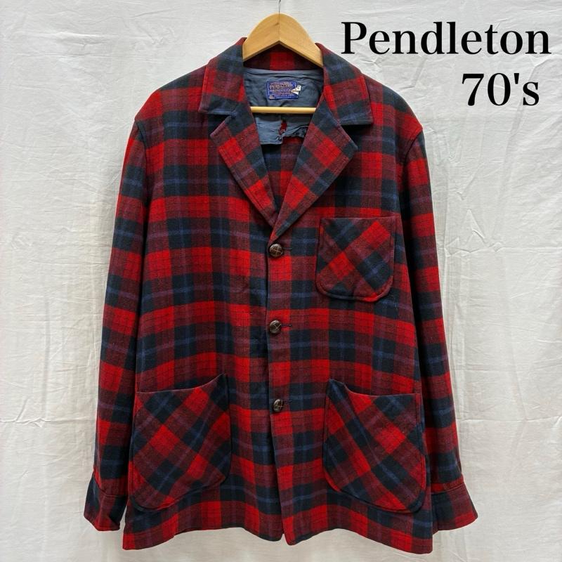 ペンドルトン PENDLETON ジャケット、上着 ジャケット、ブレザー 70s USA製 ウール チェック 3釦 テーラードジャケット くるみボタン ヴィンテージ M チェック メンズ USED 古着 中古 50148630