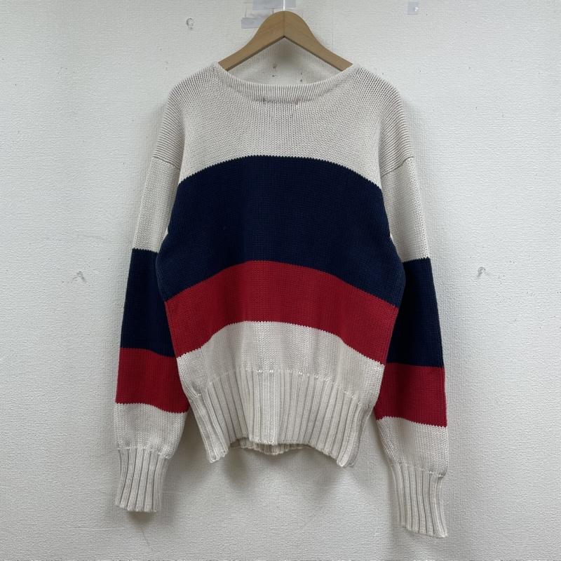 ポロバイラルフローレン Polo by RALPH LAUREN ニット、セーター 長袖 コットンニット クルーネック セーター 長袖 ボーダーライン ロゴ 刺繍入り L ロゴ、文字 X 刺繍 白 / ホワイト / white X 赤 / レッド / red X 紺 / ネイビー / navy メンズ USED 古着 中古 50148636