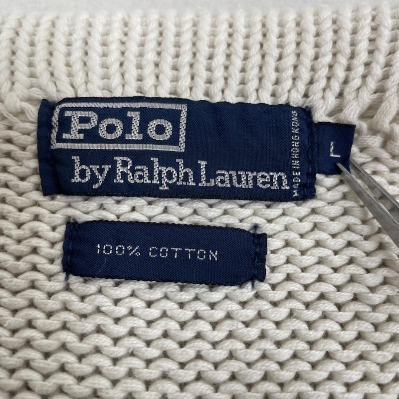ポロバイラルフローレン Polo by RALPH LAUREN ニット、セーター 長袖 コットンニット クルーネック セーター 長袖 ボーダーライン ロゴ 刺繍入り L ロゴ、文字 X 刺繍 白 / ホワイト / white X 赤 / レッド / red X 紺 / ネイビー / navy メンズ USED 古着 中古 50148636