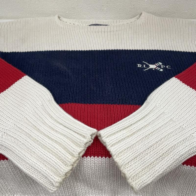 ポロバイラルフローレン Polo by RALPH LAUREN ニット、セーター 長袖 コットンニット クルーネック セーター 長袖 ボーダーライン ロゴ 刺繍入り L ロゴ、文字 X 刺繍 白 / ホワイト / white X 赤 / レッド / red X 紺 / ネイビー / navy メンズ USED 古着 中古 50148636