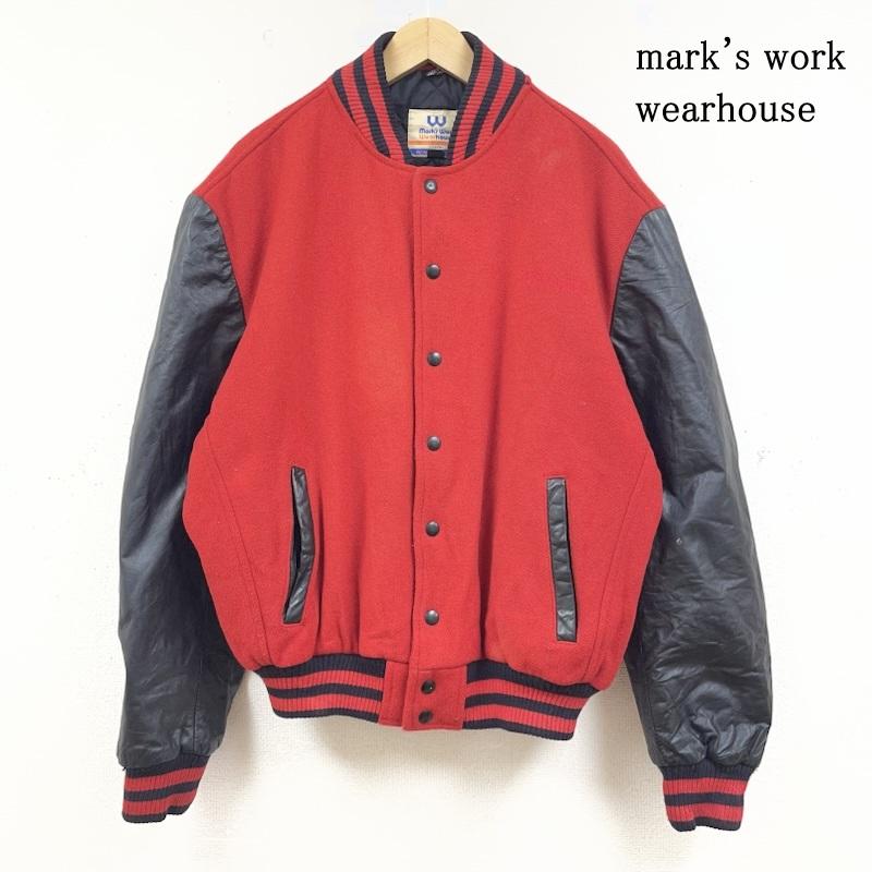 古着 USED ジャケット、上着 ジャンパー、ブルゾン mark s work wearhouse 袖 レザー スタジャン ラインリブ スナップボタン バーシティ L 無地 黒 / ブラック / black X 赤 / レッド / red メンズ USED 古着 中古 50148641