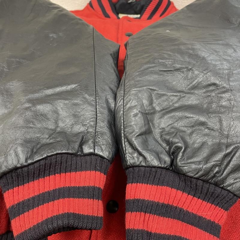 古着 USED ジャケット、上着 ジャンパー、ブルゾン mark s work wearhouse 袖 レザー スタジャン ラインリブ スナップボタン バーシティ L 無地 黒 / ブラック / black X 赤 / レッド / red メンズ USED 古着 中古 50148641