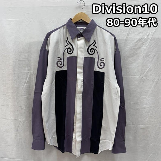 古着 USED シャツ、ブラウス 長袖 Division10 80-90年代 ビンテージ 香港製 パネル切替し レーヨン ポリ 長袖 シャツ 80s 90s M 白 / ホワイト / white X 紫 / パープル / purple X 黒 / ブラック / black メンズ USED 古着 中古 50148670