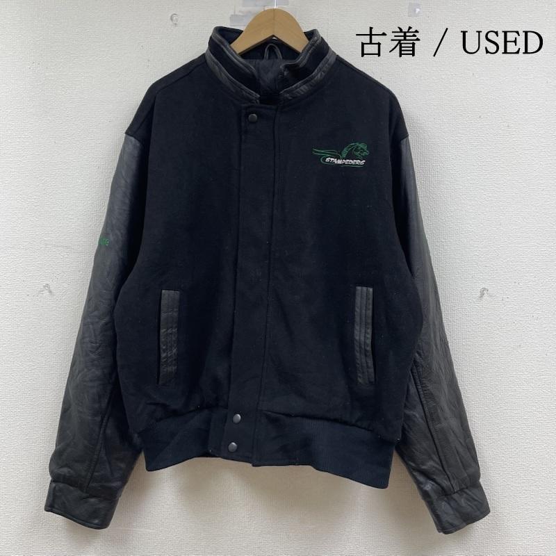 古着 USED ジャケット、上着 ジャンパー、ブルゾン 90S カナダ製 カナダ スポーツウェア 袖革 レザー スタジャン スタジアムジャケット STAMPEDERS ロゴ 刺繍 M ロゴ、文字 X 刺繍 黒 / ブラック / black メンズ USED 古着 中古 50148698