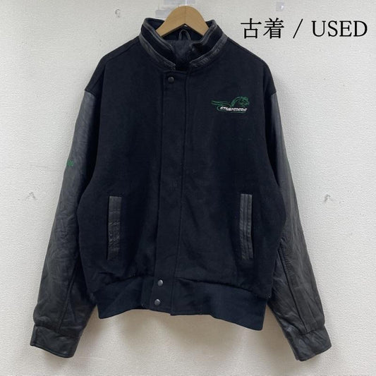 古着 USED ジャケット、上着 ジャンパー、ブルゾン 90S カナダ製 カナダ スポーツウェア 袖革 レザー スタジャン スタジアムジャケット STAMPEDERS ロゴ 刺繍 M ロゴ、文字 X 刺繍 黒 / ブラック / black メンズ USED 古着 中古 50148698