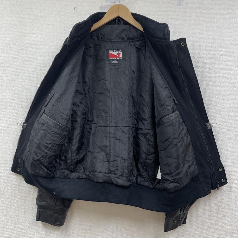 古着 USED ジャケット、上着 ジャンパー、ブルゾン 90S カナダ製 カナダ スポーツウェア 袖革 レザー スタジャン スタジアムジャケット STAMPEDERS ロゴ 刺繍 M ロゴ、文字 X 刺繍 黒 / ブラック / black メンズ USED 古着 中古 50148698