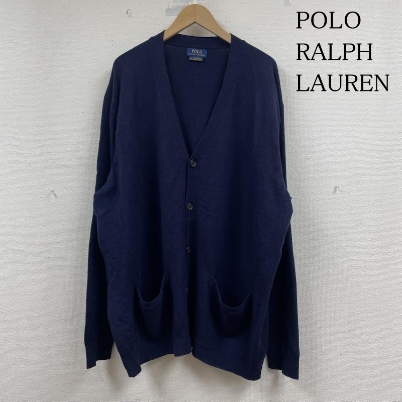 ポロラルフローレン POLO RALPH LAUREN カーディガン 長袖 長袖 カーディガン ニット セーター 薄手 ウール 前開き ボタン エルボーパッチ サイズ2XLT - 無地 紺 / ネイビー / navy メンズ USED 古着 中古 50148725